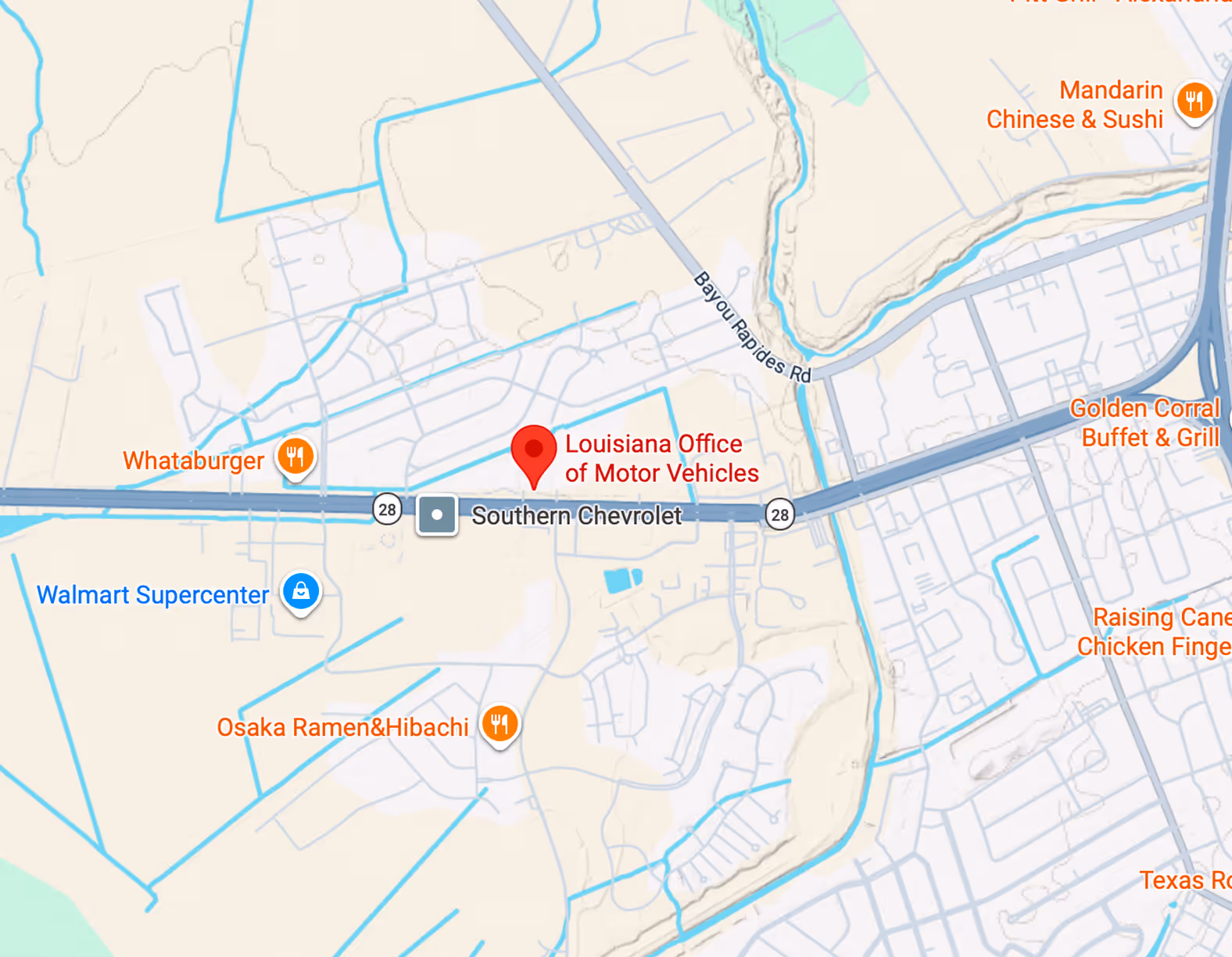 Map showing Alexandria IRP office at 5602 Coliseum Boulevard