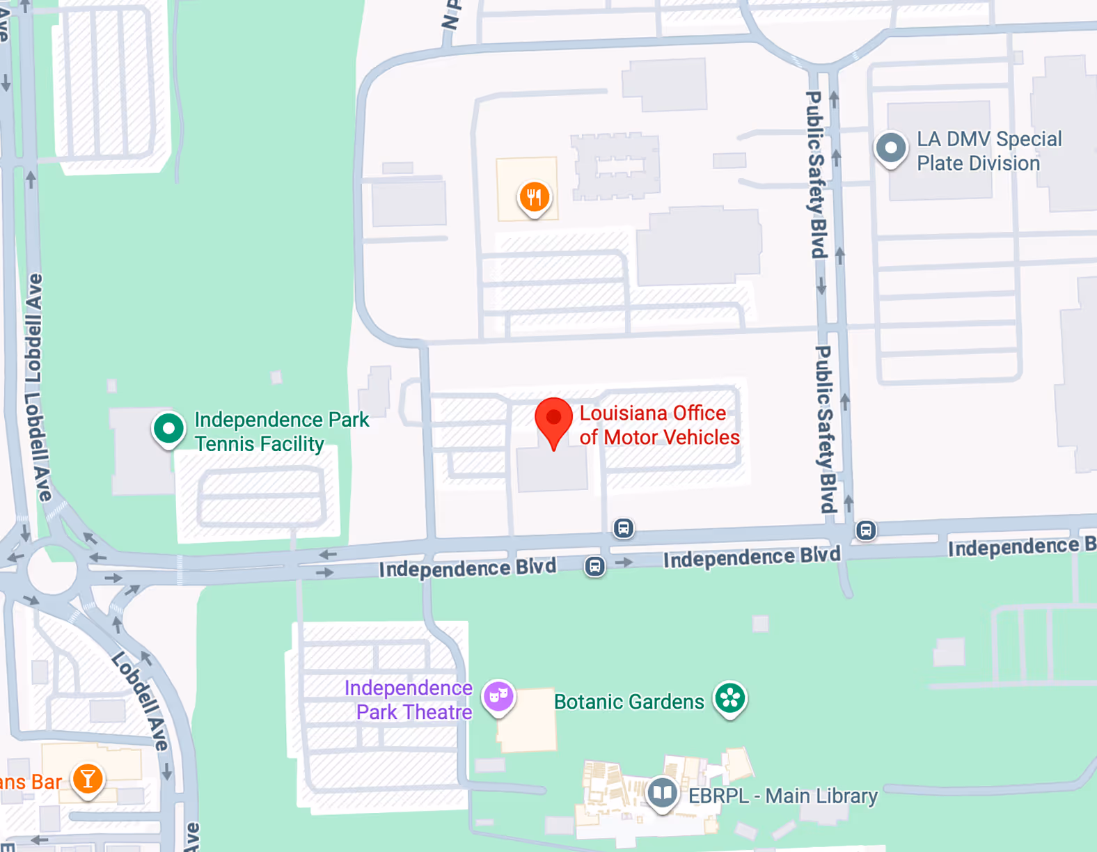 Map showing Baton Rouge IRP office at 7701 Independence Boulevard